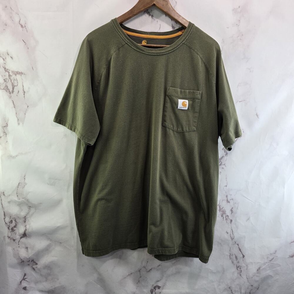 Carhartt T Shirt Mens XL Green Pocket Relaxed Fit Tee Short Raglan Force